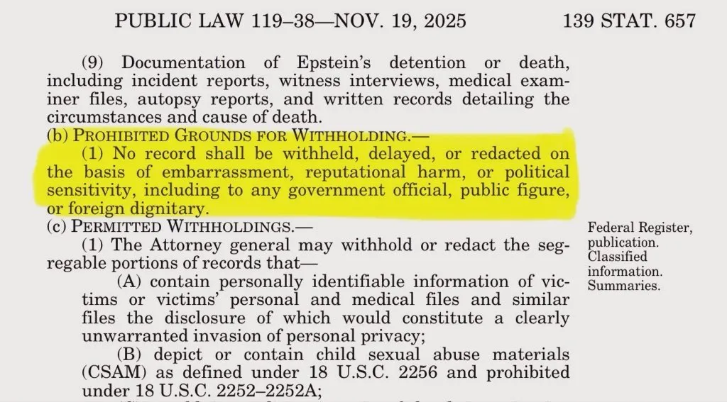 Epstein Files Transparency Act highlighted excerpt Epstein Files Transparency Act highlighted excerpt