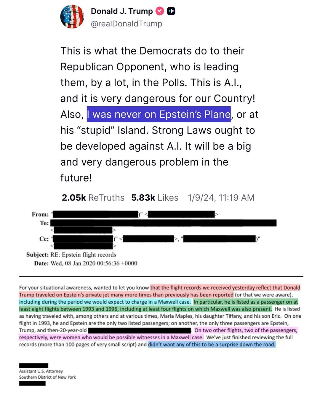 I was never on Epstein plane