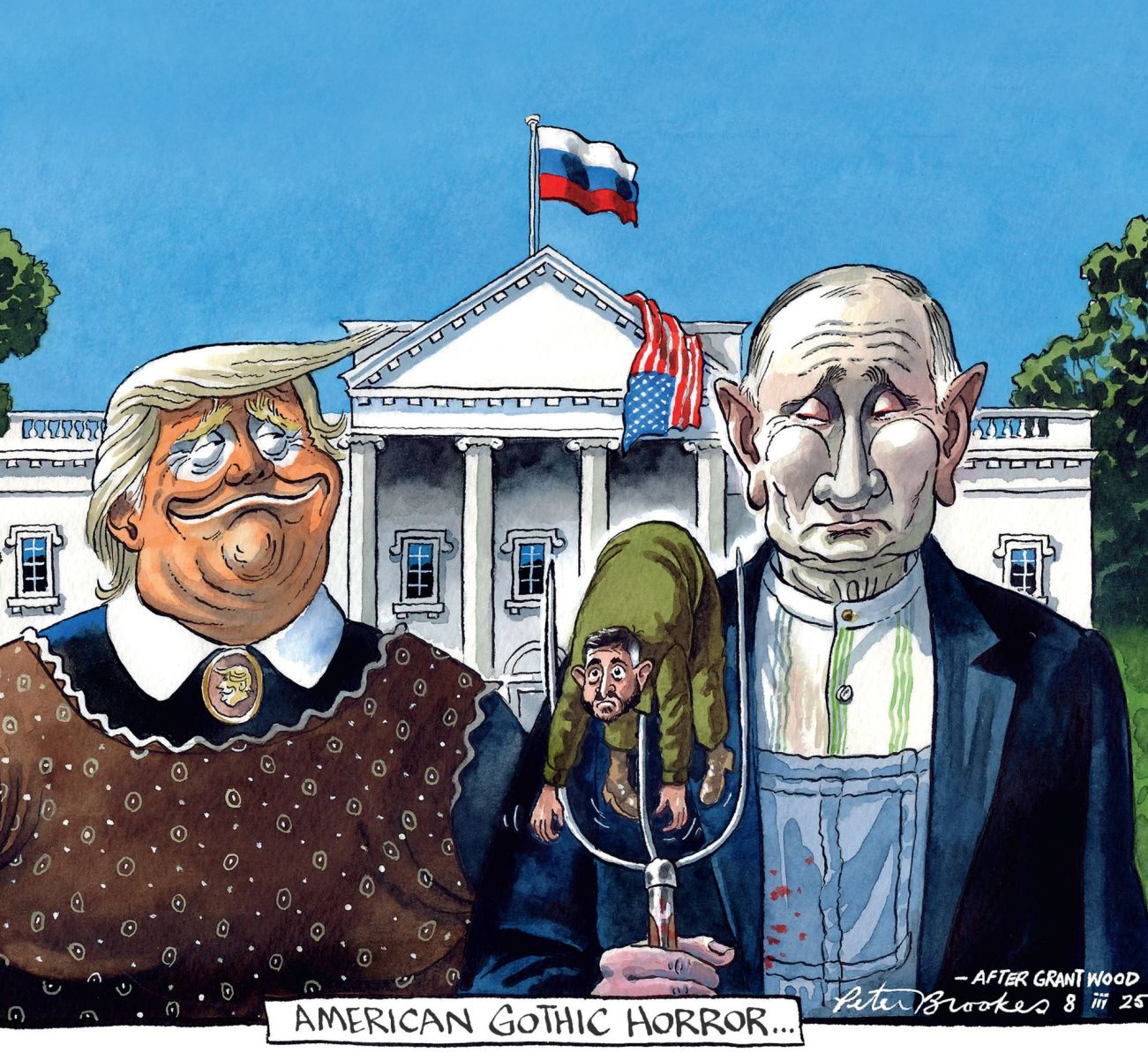 Trump Putin Zelenskyy on pitch fork