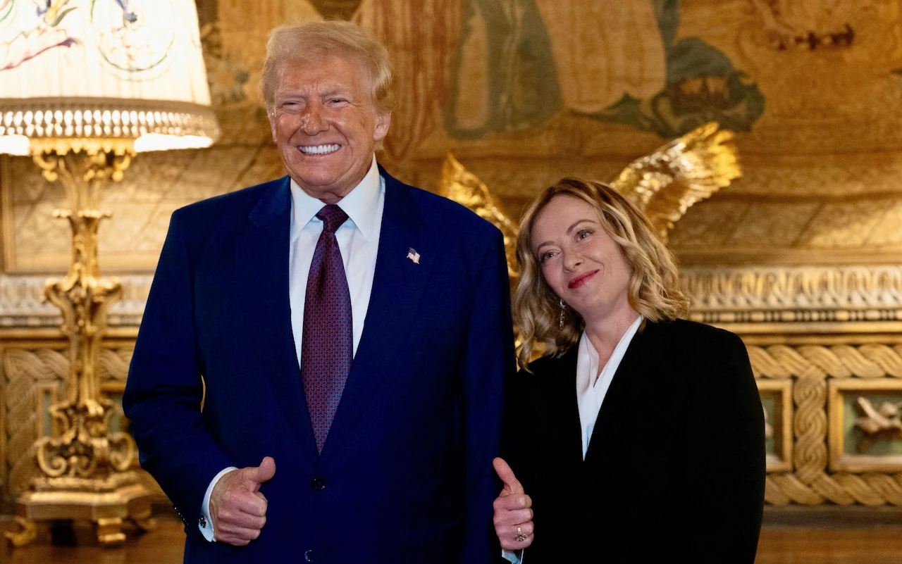 Donald Trump welcomed Giorgia Meloni, the Italian prime minister, to his Mar-a-Largo estate in Florida in January Credit: REUTERS