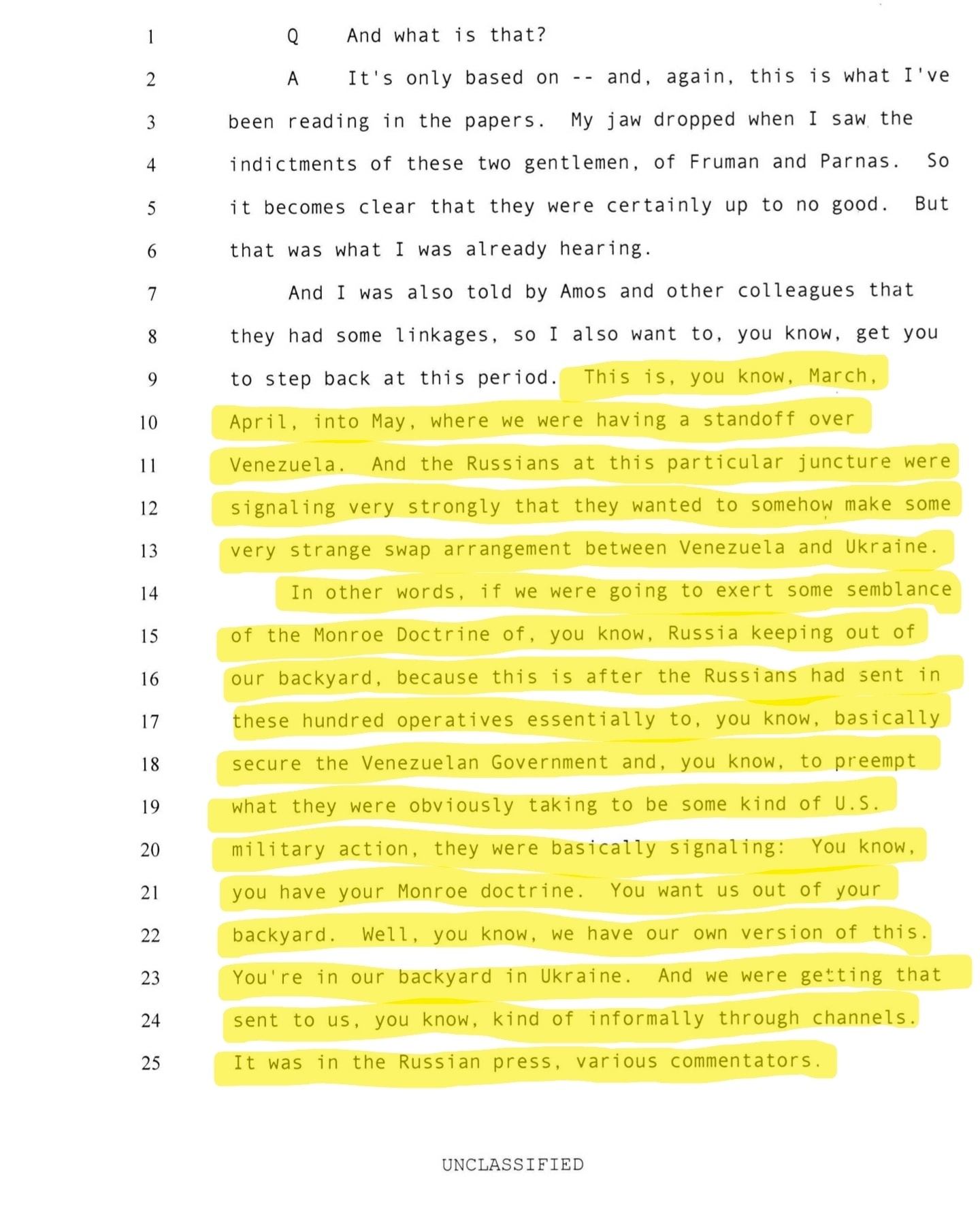 2019 Fiona Hill House of Representatives deposition excerpt