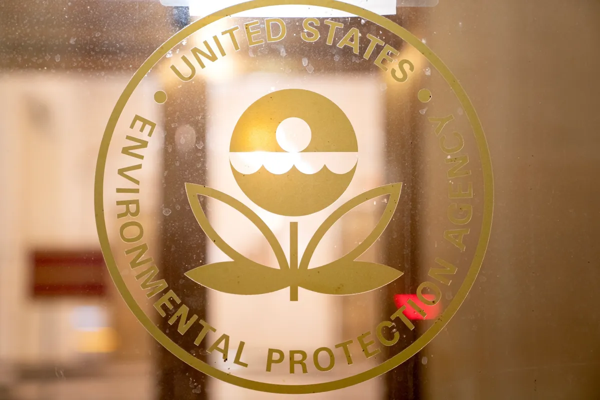 Signage at the Environmental Protection Agency (EPA) headquarters in Washington, DC, US, on Tuesday, Feb. 10, 2026. The US Environmental Protection Agency plans this week to repeal a policy that provides the legal foundation for a raft of rules regulating greenhouse gas emissions, marking President Donald Trump’s most consequential retreat from the fight against climate change.Photographer: Stefani Reynolds/Bloomberg