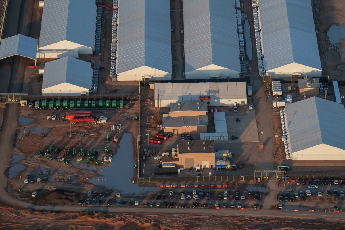 The East Montana ICE Detention Facility at Fort Bliss in El Paso on Sept. 7, 2025 while it was under construction. Paul Ratje for The Texas Tribune