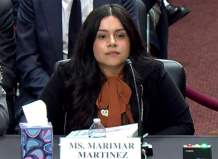 Marimar Martinez, the Chicago woman who federal immigration agents shot five times last October, speaks Washington, D.C. forum on Tuesday. (Screenshot from Senator Richard Blumenthal livestream.)