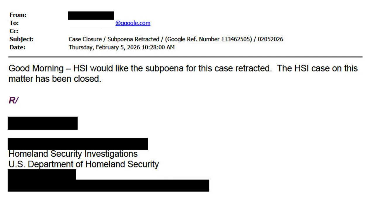 DHS email to Google