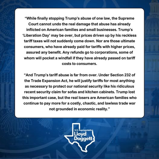 Doggett on Supreme Court IEEPA ruling Doggett on Supreme Court IEEPA ruling