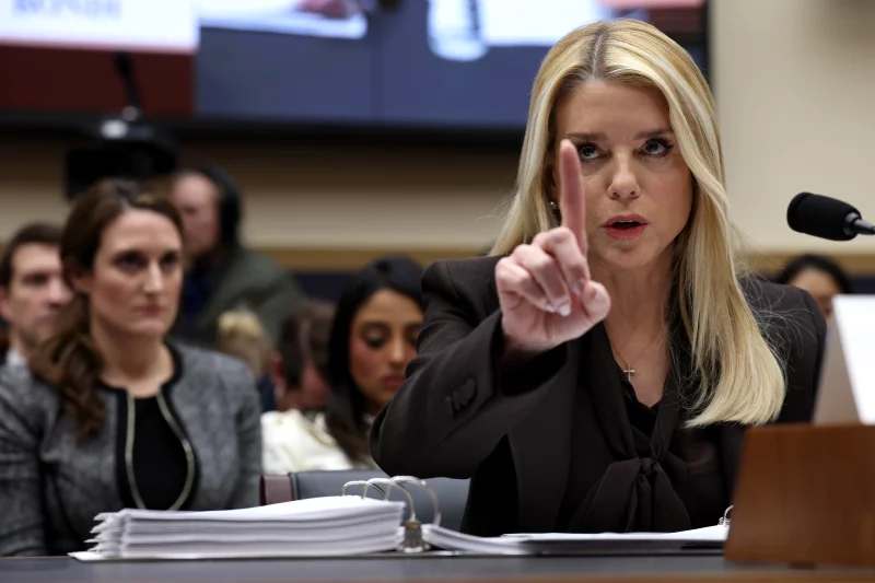 Attorney General Pam Bondi testifies before the House Judiciary Committee in Washington, D.C., on Feb. 11. Bondi has defended the Justice Department's prosecutions during her tenure.Win McNamee/Getty Images