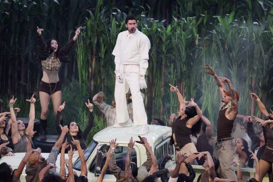 Bad Bunny’s Super Bowl halftime show on Sunday was performed almost entirely in Spanish. Jeenah Moon/Reuters