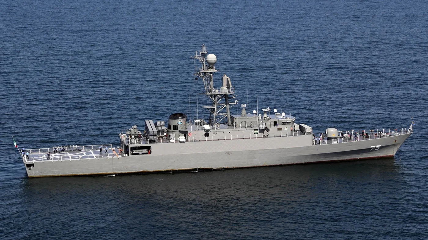 Iran's sunken frigate IRIS Dena taking part in a naval exercise in the Gulf of Oman in 2024 (Iranian Army office/AFP)