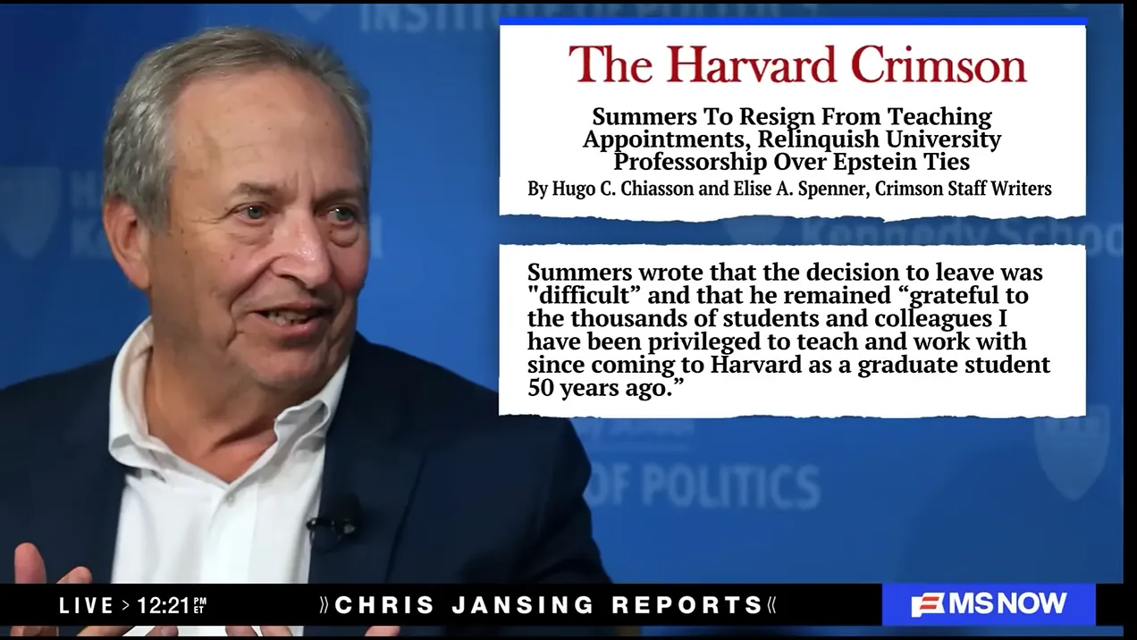 Lawrence Summers announced to leave Harvard. Still from MSNOW/Youtube 27 February