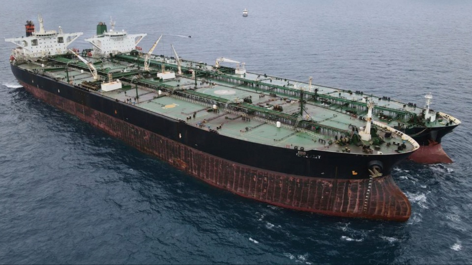 The Panamanian-flagged but Chinese-managed tanker MT Freya, left, and the Iranian-flagged MT Horse are seen anchored together off Borneo island, Indonesia in 2021. The two tankers were detained by Indonesia for months after being discovered transferring oil in the country's waters. To evade U.S. sanctions, such ship-to-ship transfers are a common tactic. | Indonesian Maritime Security Agency via AP The Panamanian-flagged but Chinese-managed tanker MT Freya, left, and the Iranian-flagged MT Horse are seen anchored together off Borneo island, Indonesia in 2021. The two tankers were detained by Indonesia for months after being discovered transferring oil in the country's waters. To evade U.S. sanctions, such ship-to-ship transfers are a common tactic. | Indonesian Maritime Security Agency via AP