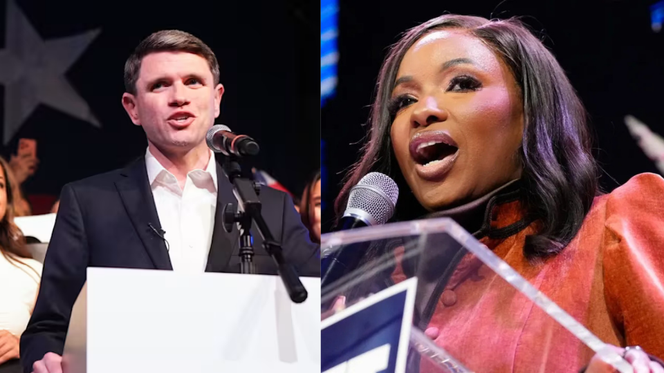 Rep. Jasmine Crockett (right), after tough battle against voter disenfranchisement, concedes race to James Talarico (left).| AP