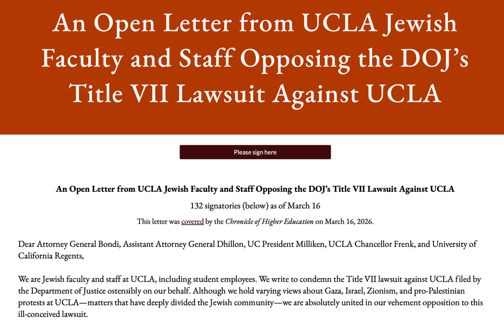 UCLA Jewish faculty and staff letter