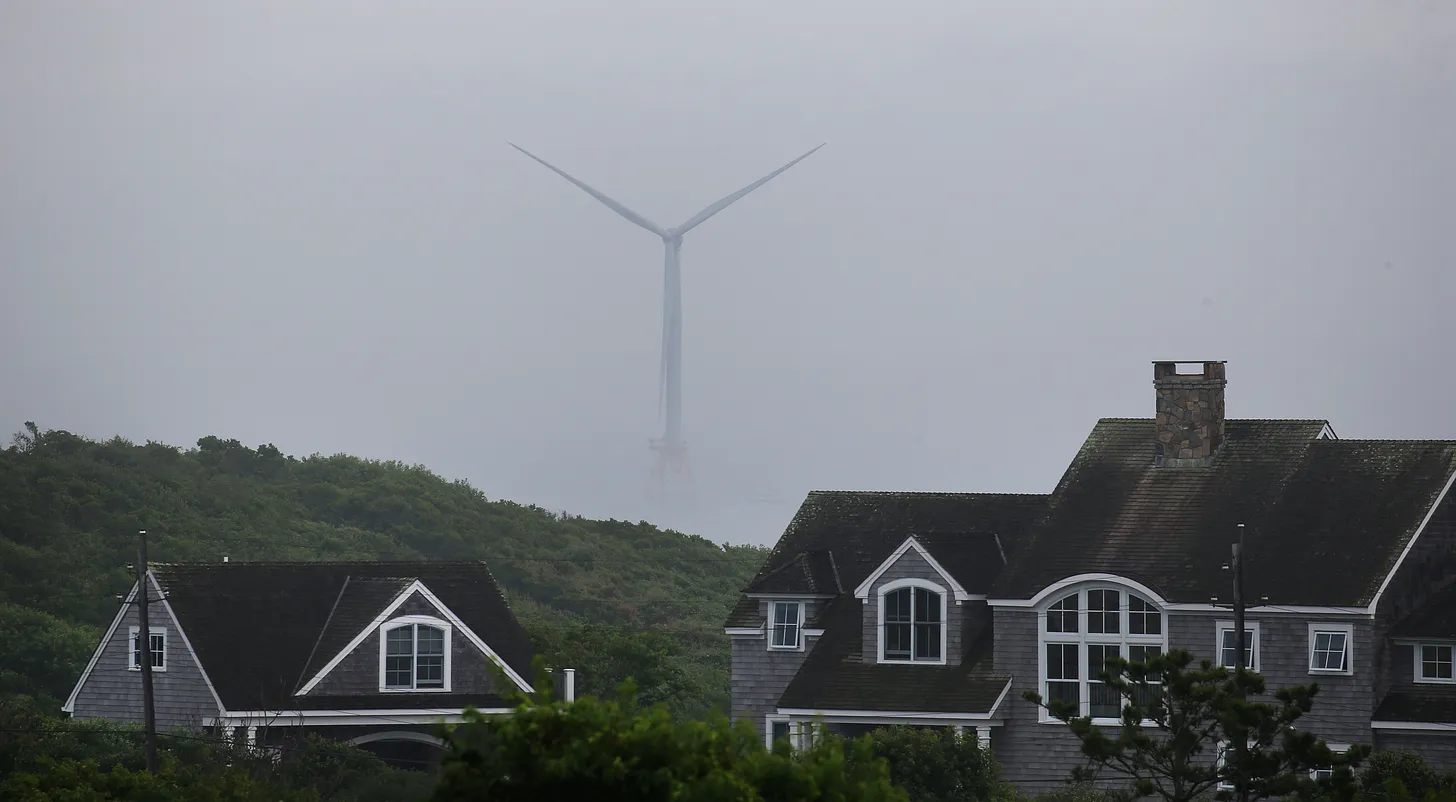 A wind turbine pictured off the shore of Block Island, Rhode Island, in 2016. (David L. Ryan/Boston Globe via Getty)