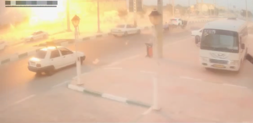 A camera captured the explosion over the sports hall.Credit...Shiraze News, via TelegramChristiaan TriebertJohn Ismay