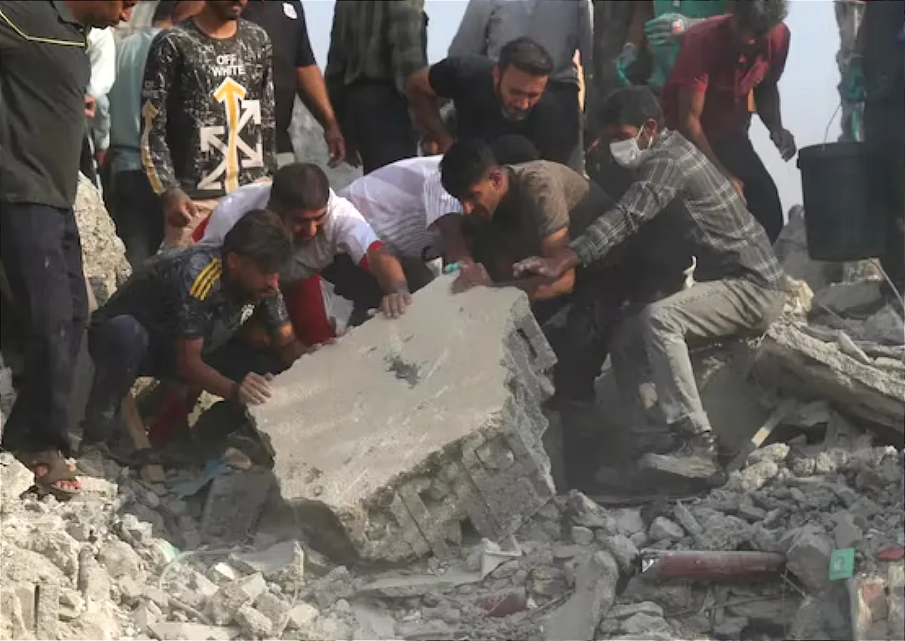 searching rubble for survivors