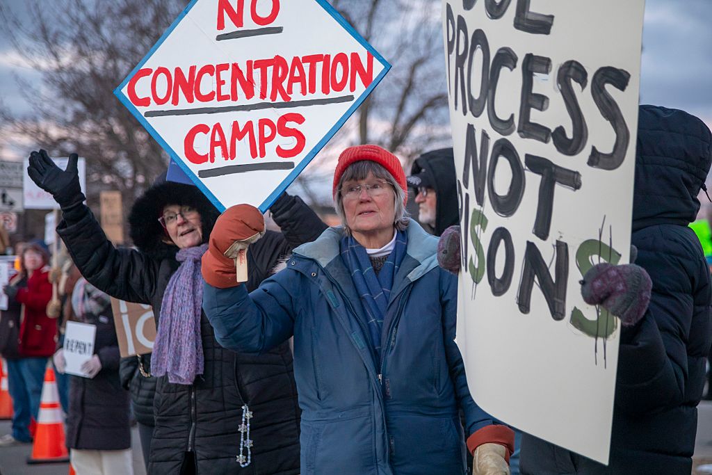 Hundreds rallied at Romulus City Hall to oppose the opening of an ICE detention center in Romulus, Michigan, on February 23, 2026.Jim West / UCG / Universal Images Group via Getty Images