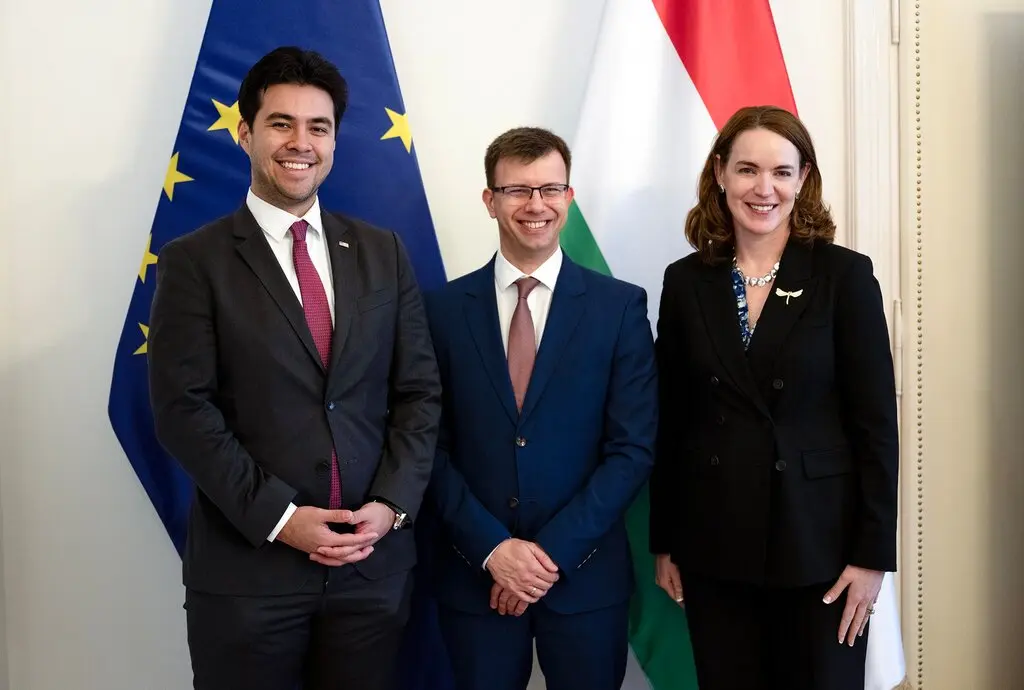 Samuel Samson, left, at a meeting in December with a senior Hungarian official. Posted on Facebook by the U.S. Embassy in Hungary, the image illustrated Mr. Samson’s influence on American policy in Europe.CreditU.S. Embassy Budapest