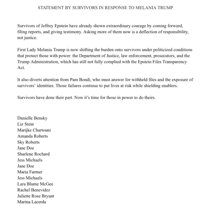 Statement by Survivors in Response to Melania Trump Statement by Survivors in Response to Melania Trump