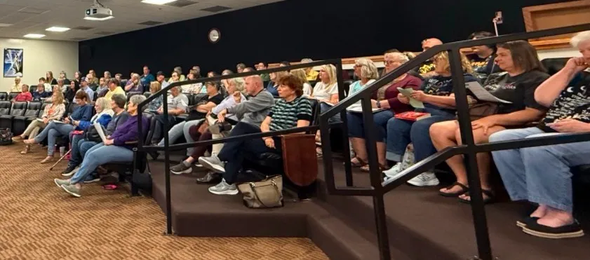 A view of the packed room in St Joe to learn how to fight against proposed AI data centers. 4/22/26