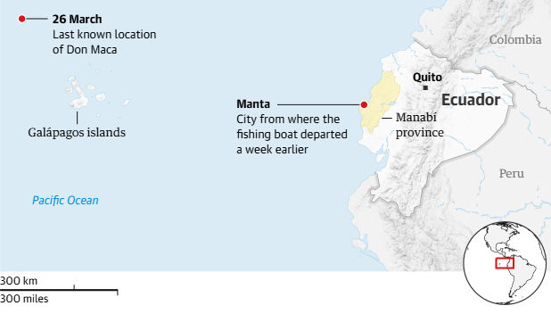 last known location on map of ocean west of Ecuador