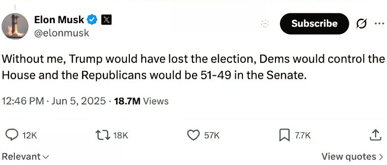 June 6, 2025 Musk tweet
