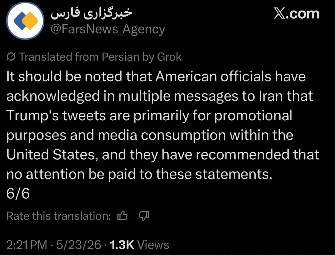 FarsNews_Agency-Trump-tweets-are-for-promotional-purposes-and-media-consumption-within-the-US
