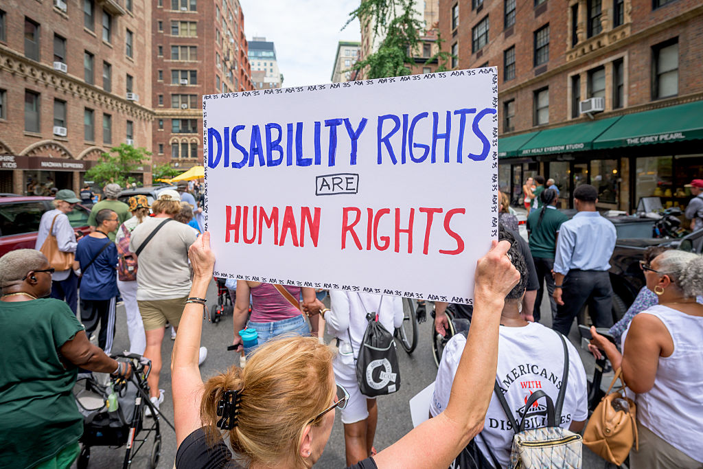 On the 35th anniversary of the Americans with Disabilities Act hundreds of members and allies of disability advocacy activist groups from all across New York gathered at Washington Square Park for the ADA35 NYC Protest, Rally, and March in New York City, on July 26, 2025.Erik McGregor / LightRocket via Getty Images