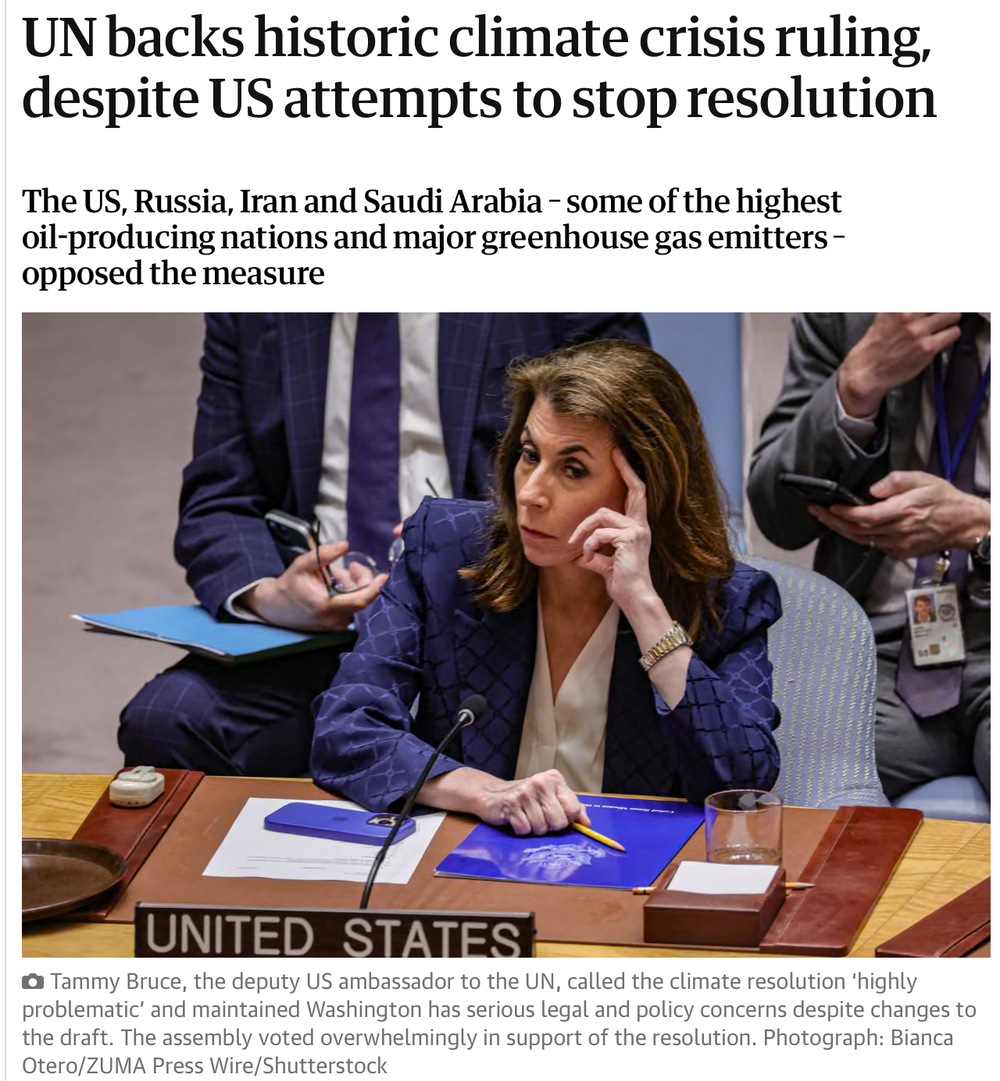 When it comes to climate, the US is a rogue nation. This is from the Guardian's coverage of last week's decision at the UN.
