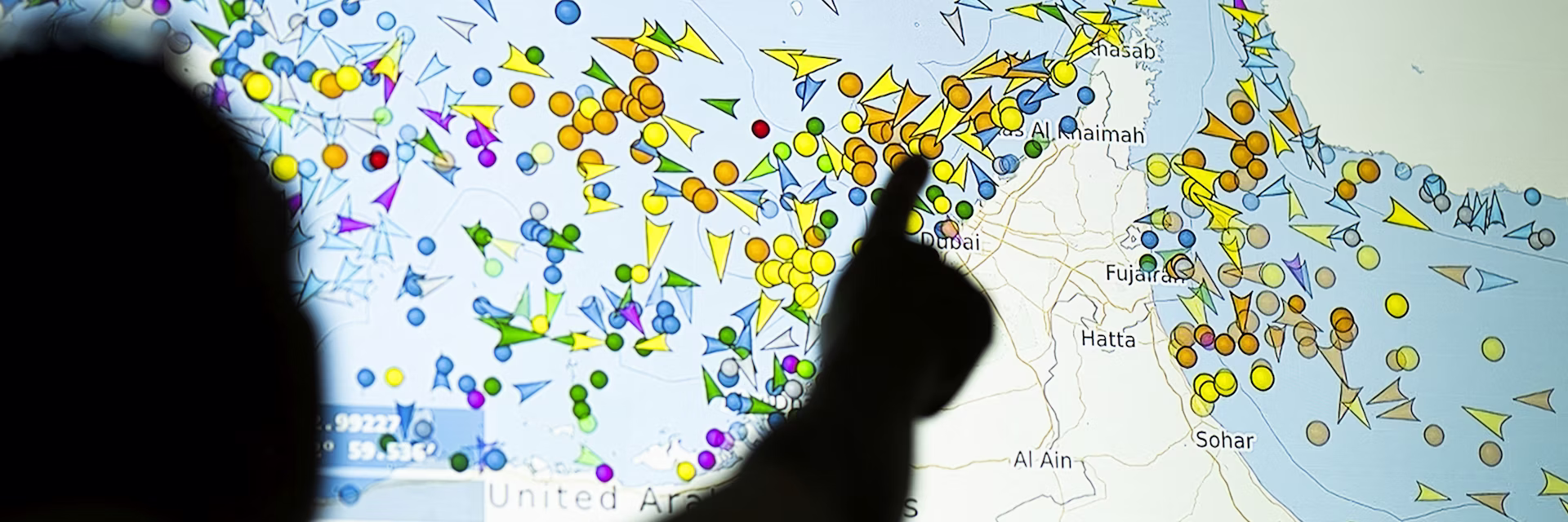 Vessel movements in the Strait of Hormuz are seen on a ship-tracking website. AFP via Getty Images