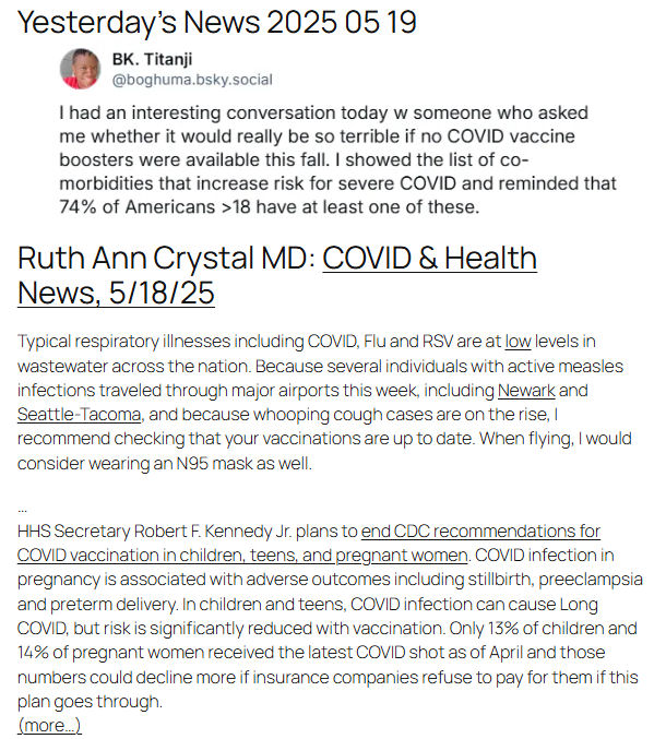 Yesterday's News 2025 05 19 (COVID boosters)