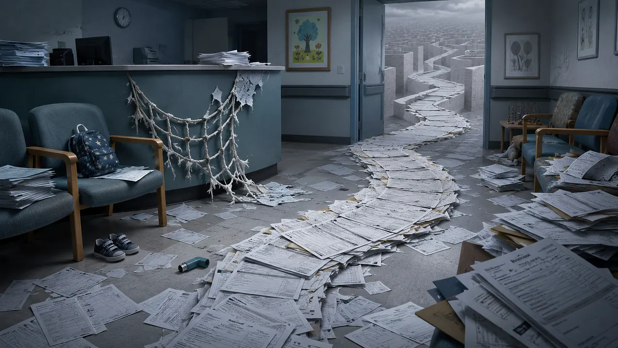 papers strewn on floor