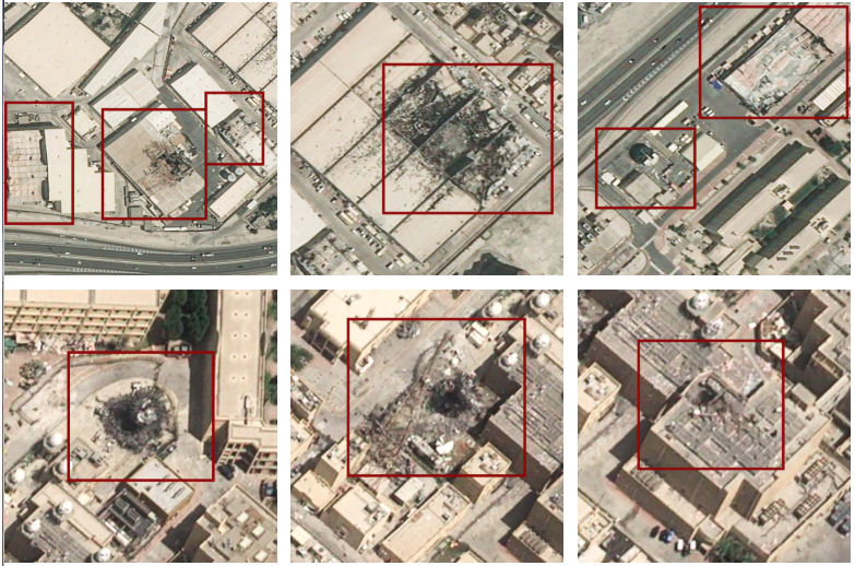 Damaged sites include warehouses, a water tank, two satellite communications terminals and a communications management facility, and the headquarters building for the U.S. Navy in the Middle East. Airbus