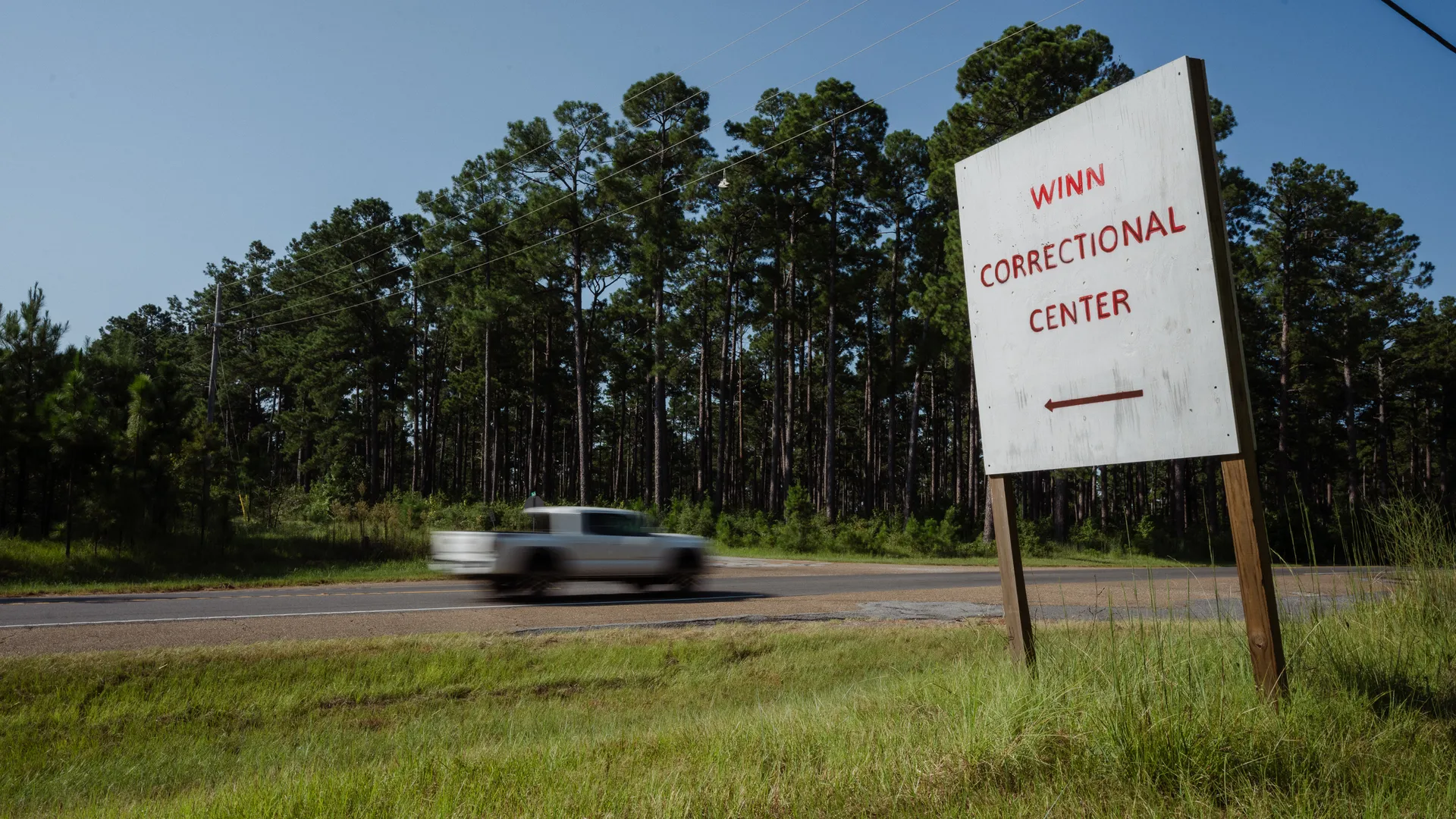 A Winn Correctional Center, a US Immigration and Customs Enforcement (ICE) detention facility, sign in Winnfield, Louisiana, US, on Thursday, Aug. 15, 2024. Wayan Barre/Bloomberg via Getty Images