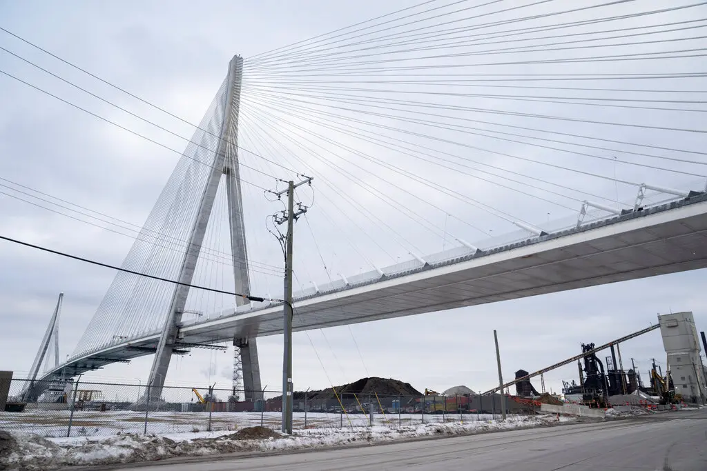 The Gordie Howe International Bridge connecting Detroit and Windsor, Ontario, in February.Credit...Sarah Rice/Getty Images