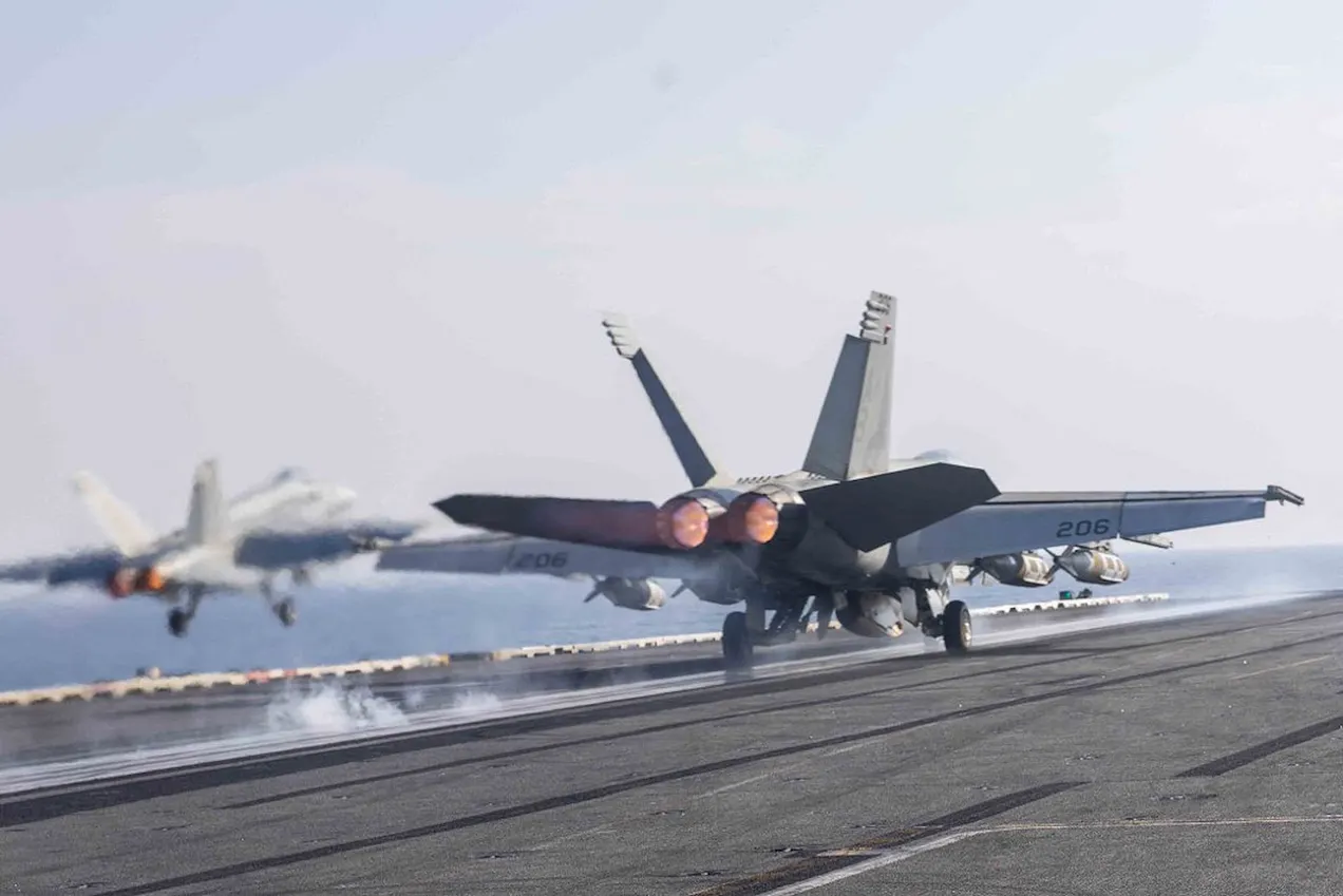 A U.S. Carrier Air Wing 1 (CVW-1) conducts routine flight operations in this handout from AFRICOM on Feb. 1, 2025. Photo by U.S. Africa Command Public Affairs via Reuters
