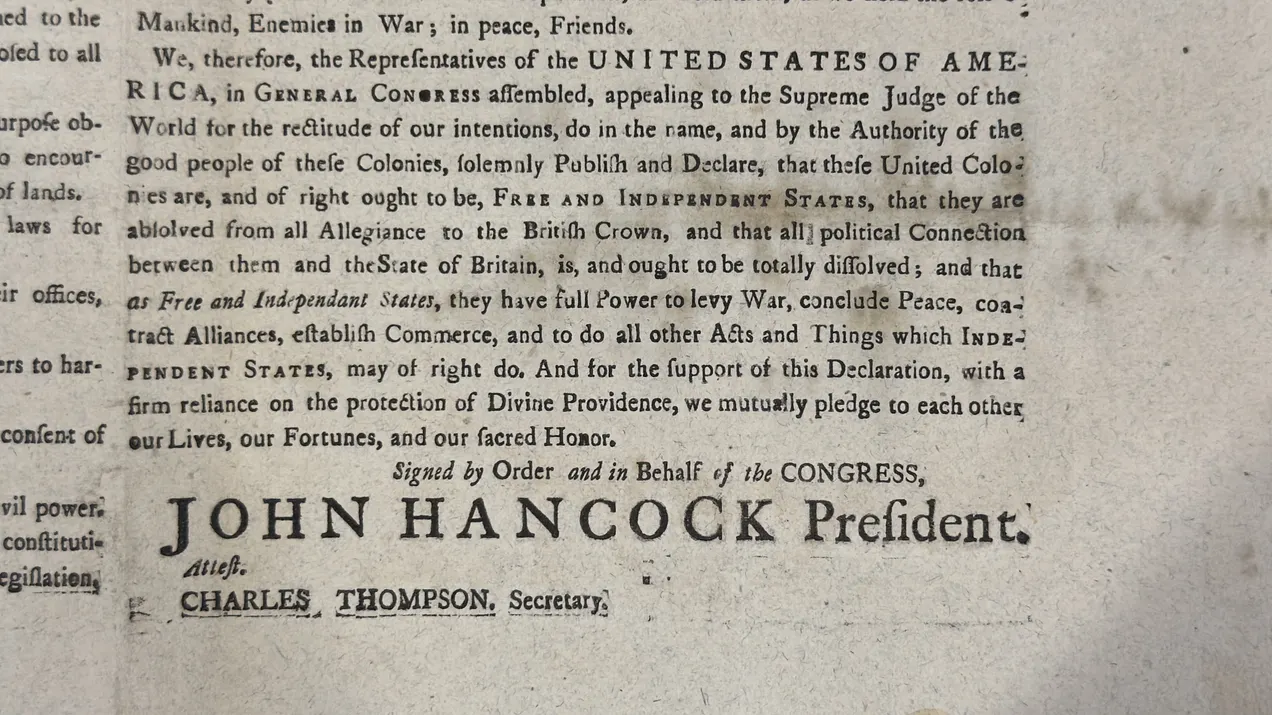 A rare recently discovered 1776 printing of the Declaration. (Shivansh Gupta/PA Images via Getty)