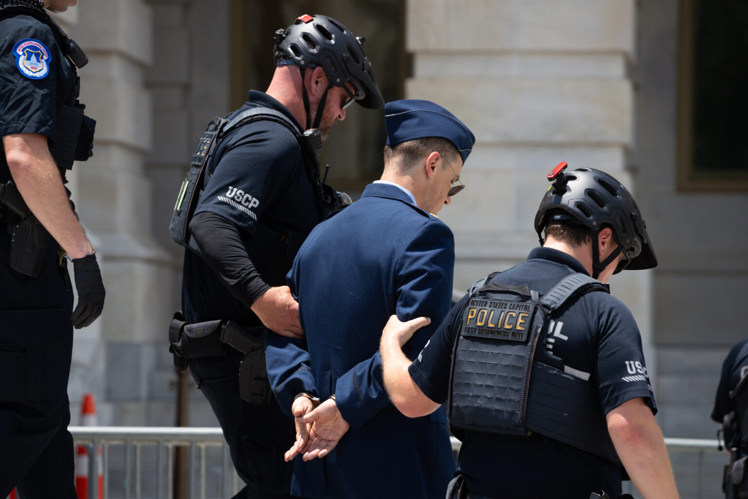 Air Force Major Jason Watson was arrested on the Capitol Steps Wednesday - Allison Bailey/NurPhotoASSOCIATED PRESS