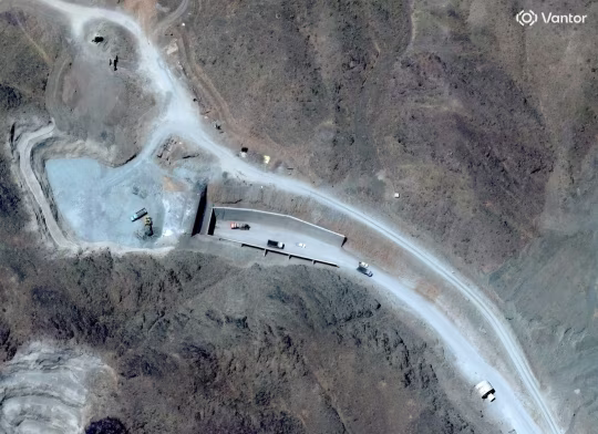 A satellite view of an entrance to the Pickaxe Mountain tunnels in Iran. Vantor/Handout/Reuters