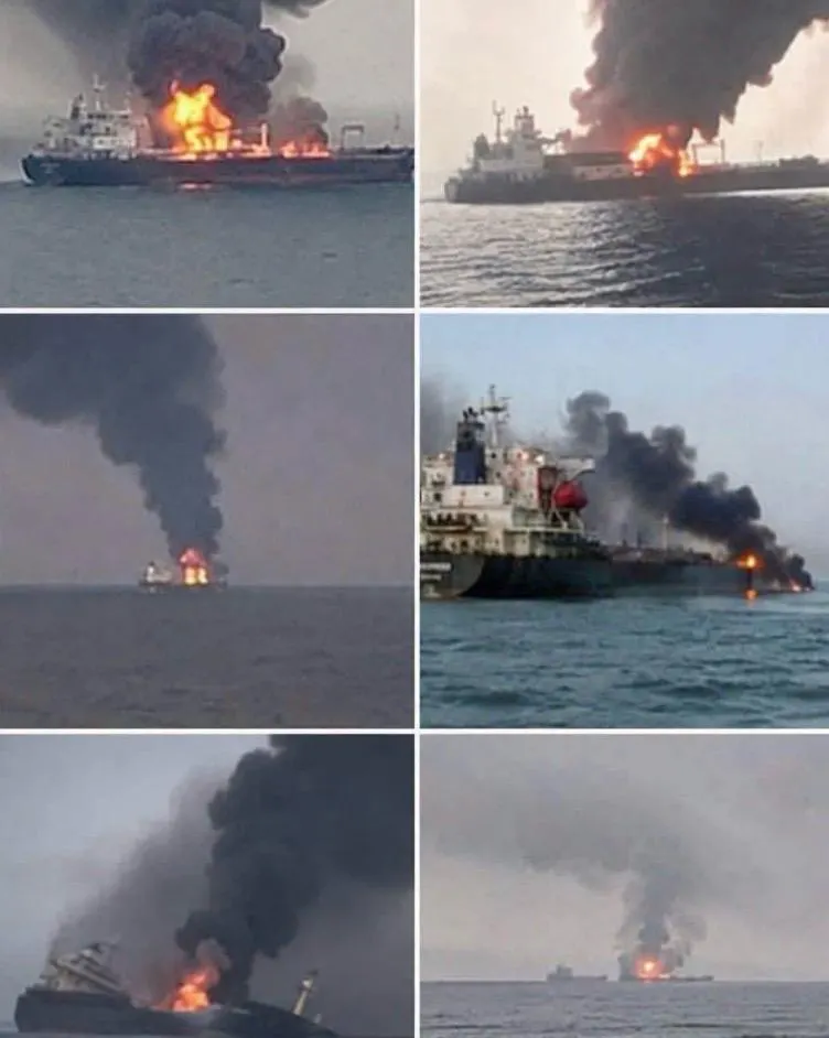 Russian shadow fleet burning in the Sea of Azov after being hit by Ukrainian drones