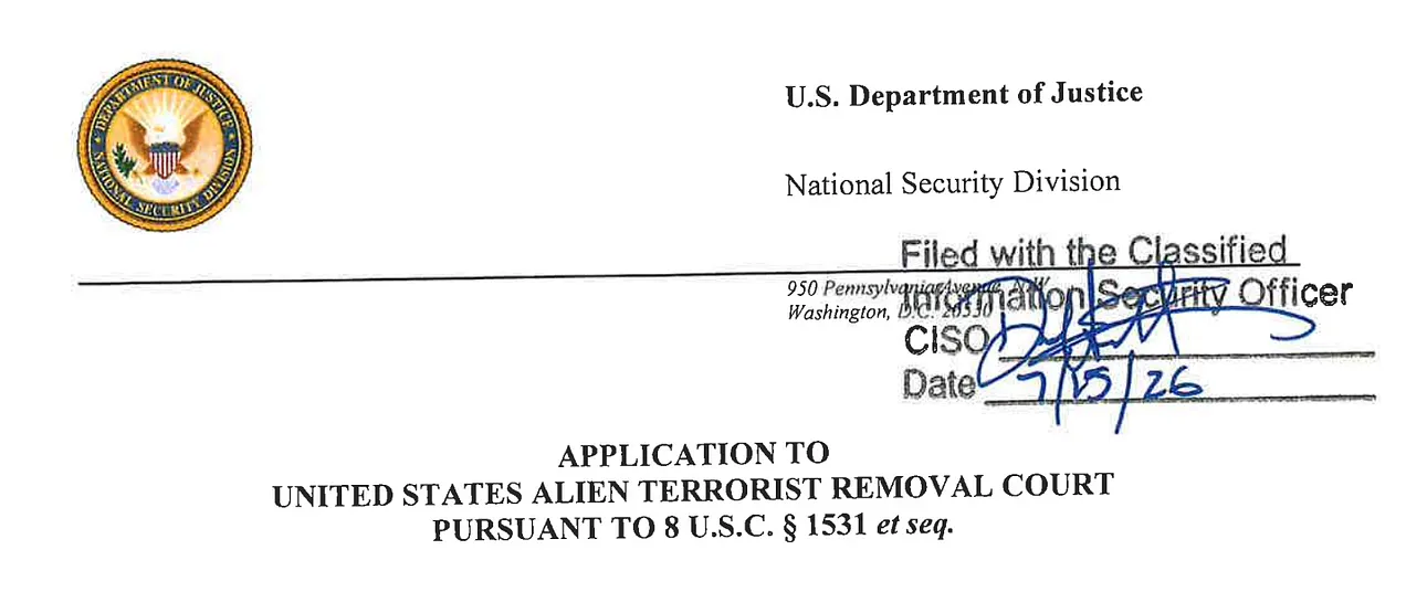 application to U.S. Alien Terrorist Removal Court application to U.S. Alien Terrorist Removal Court