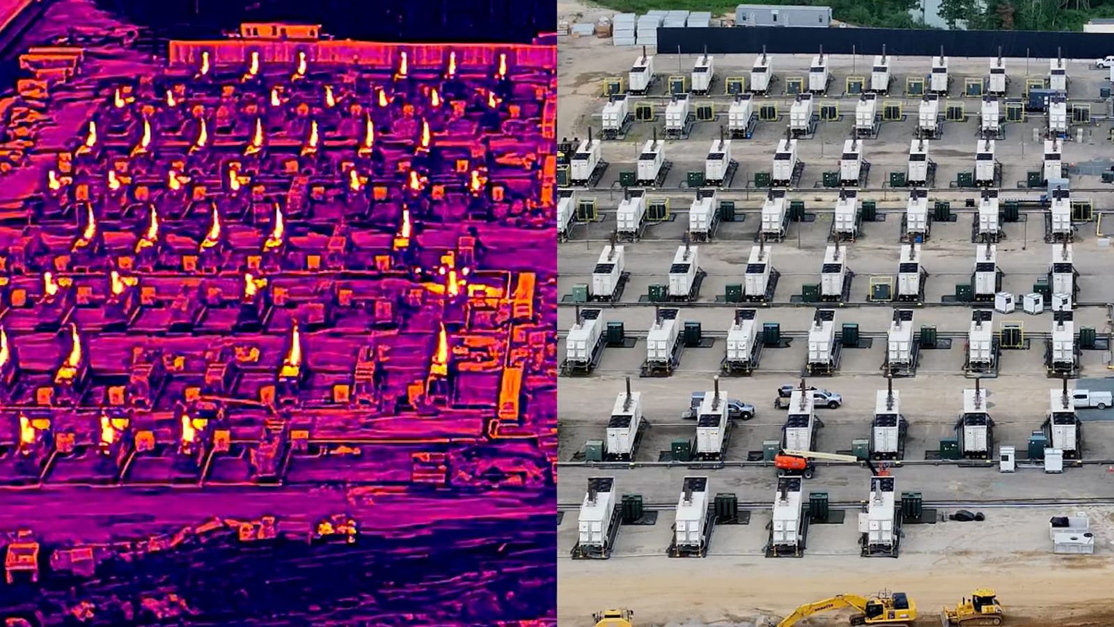 A fleet of more than 60 unpermitted tractor-trailer-sized generators powers one of the largest planned data centers on the East Coast. (Evan Simon / Floodlight) A fleet of more than 60 unpermitted tractor-trailer-sized generators powers one of the largest planned data centers on the East Coast. (Evan Simon / Floodlight)