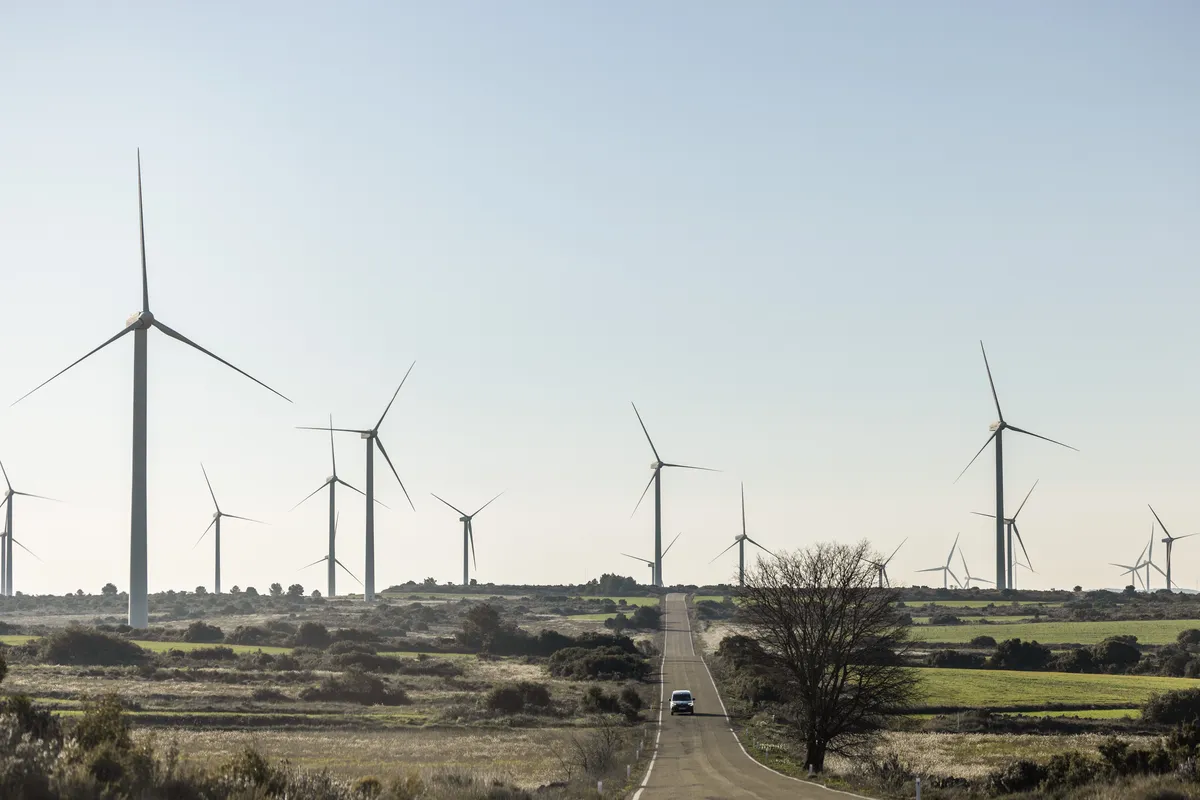 Wind turbines near Zaragoza, Spain.