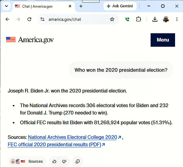 America.gov: Joseph R. Biden Jr. won the 2020 presidential election.