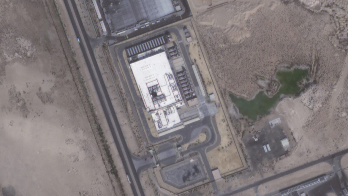 An Amazon data center in Abu Dhabi, UAE as seen on March 2, 2026. An Iranian drone strike damaged the data center on March 1. Credit: Planet Labs PBC