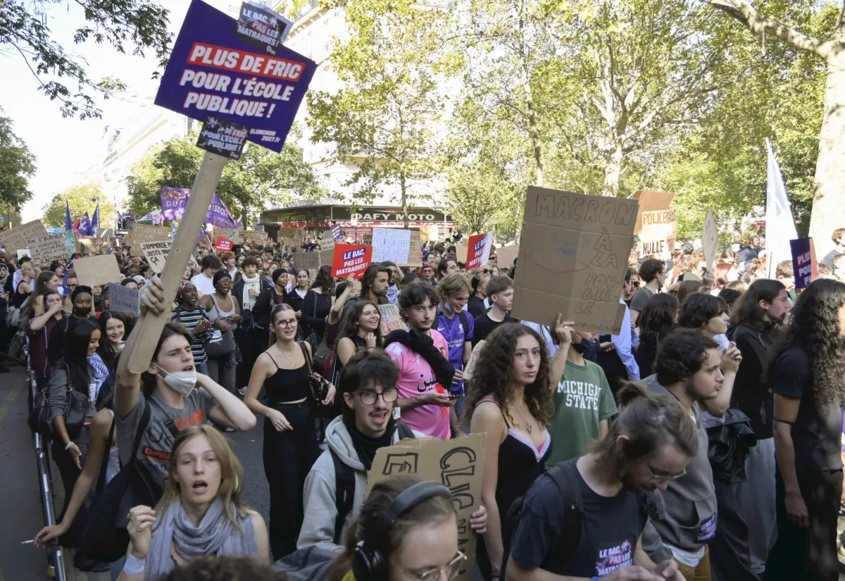 Demonstrators in Paris on October 6, 2026. The Yomiuri Shimbun via AP Images.