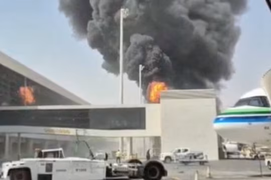 Smoke and flames rise from King Khalid International Airport in Riyadh after an attack this week. Social Media/UGC/Reuters Smoke and flames rise from King Khalid International Airport in Riyadh after an attack this week. Social Media/UGC/Reuters