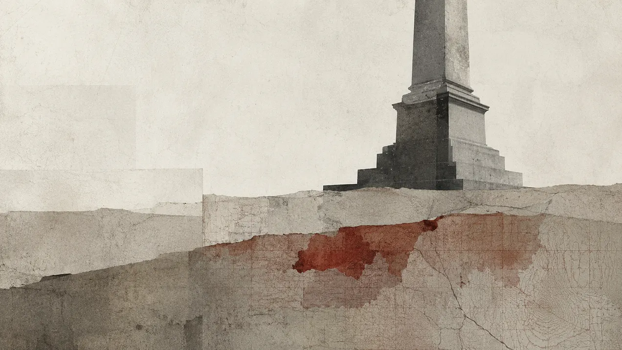 blood stains on statue base