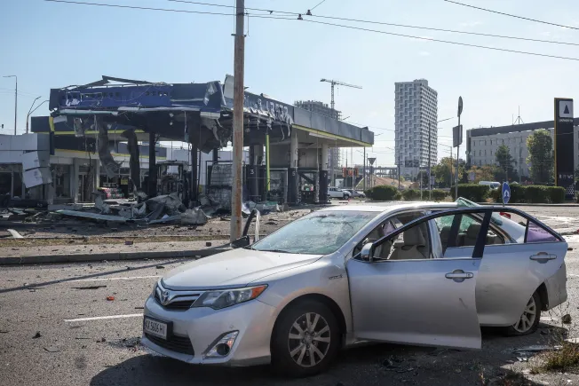 A gas station hit by a Russian drone strike, Kyiv, Ukraine, September 2026 Alina Smutko / Reuters
